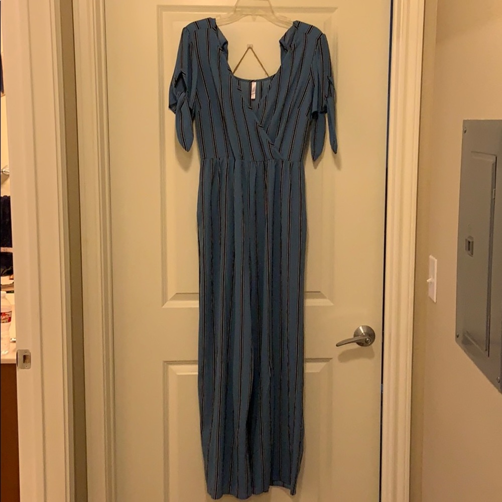 Blue striped long romper